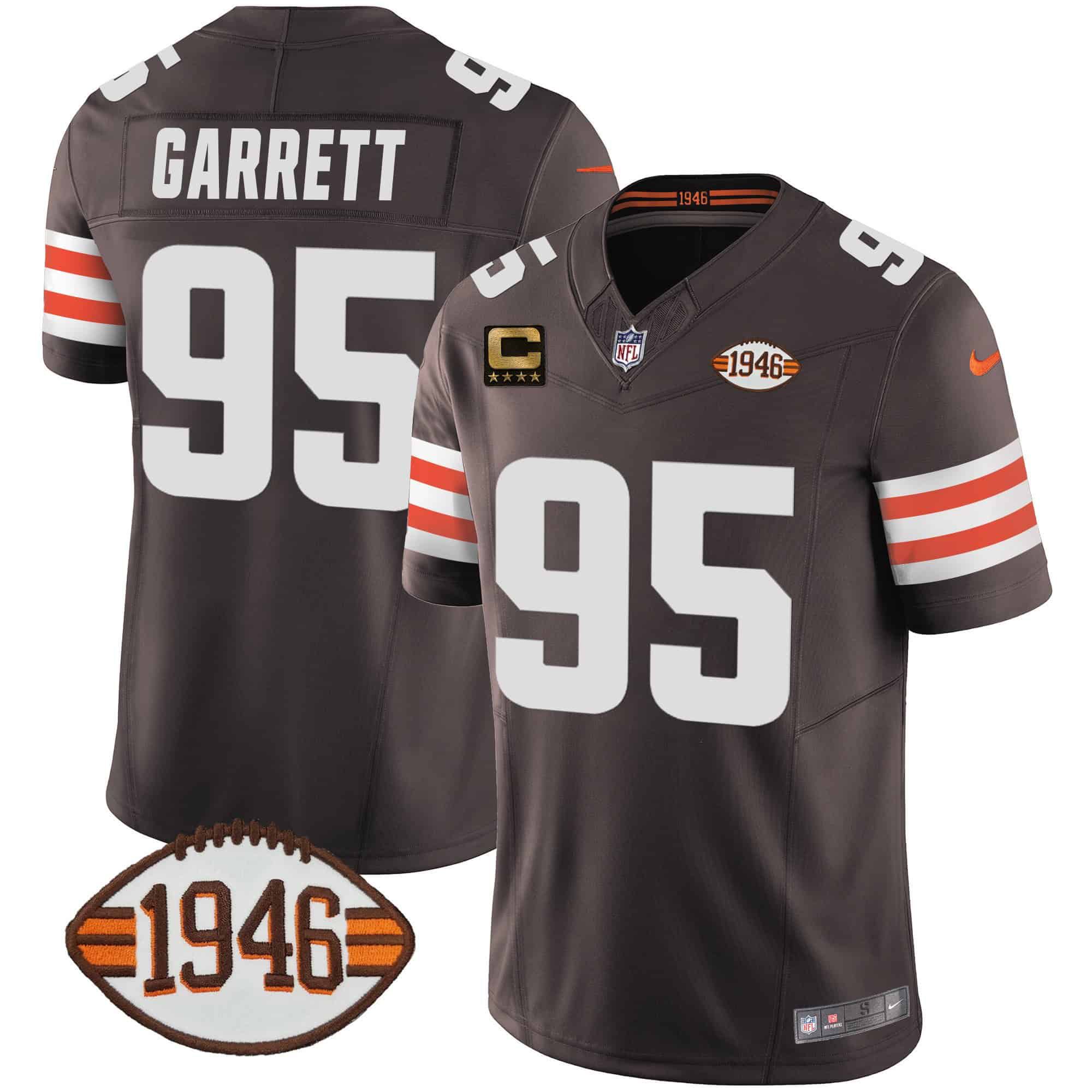 Men Cleveland Browns #95 Garrett Brown 1946 75th Anniversary Patch 2024 Nike NFL Jersey style 1